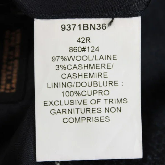 Cardinal of Canada NWT Top Coat Size 42R US Blue & Black Herringbone Wool/Cash